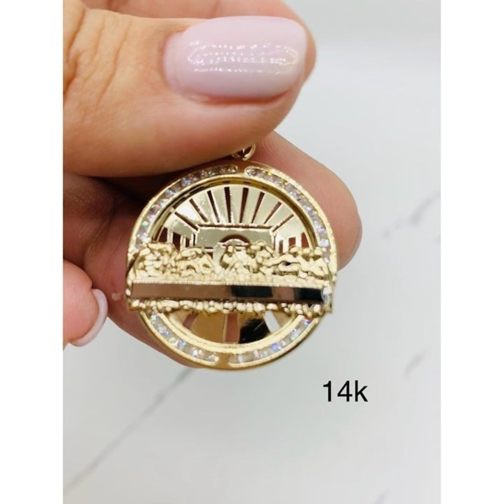 14k Gold Pendant Last Supper Medallion - Dije 14 Kilates Ultima Cena